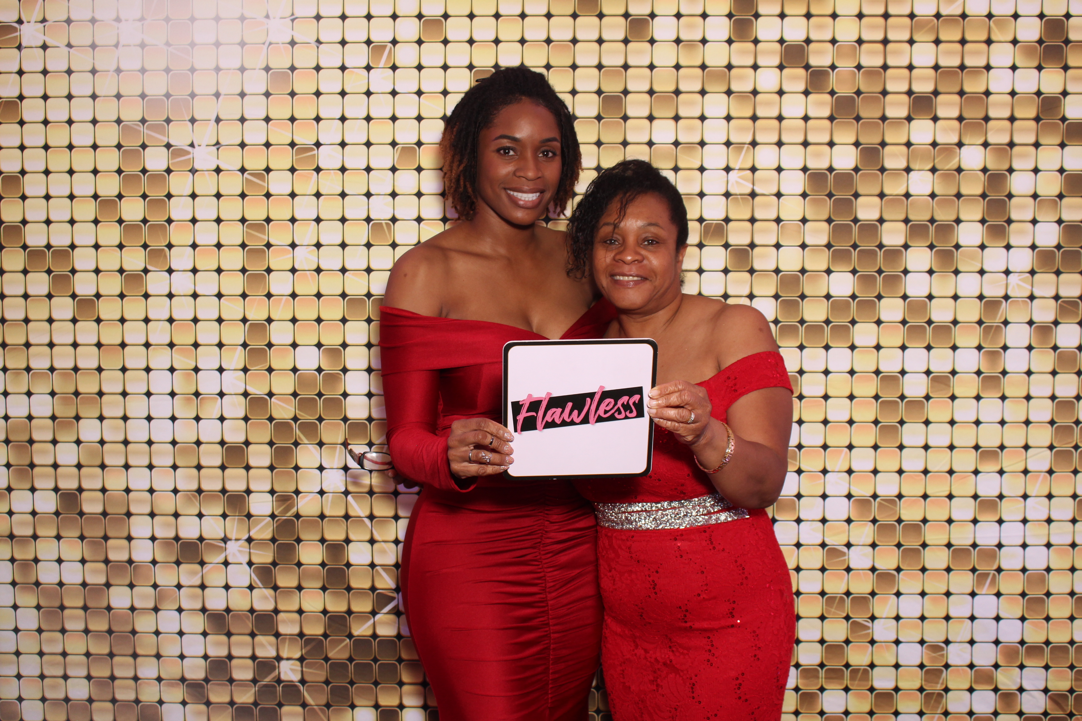 Elegant Photo Booth rental with gold shimmer backdrop for a formal event in Vaughan