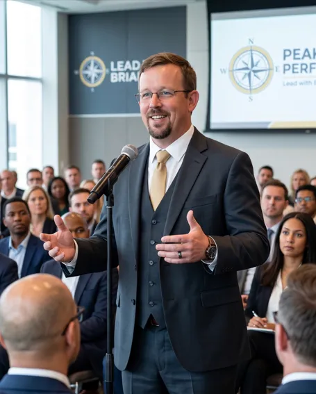 Brian on a golf course and in a boardroom, representing precision and performance