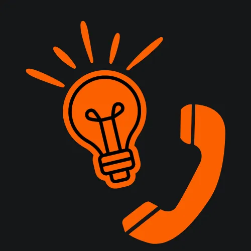 Lightbulb icon combined with a phone, representing the clarity call as an opportunity to gain bright insights and guidance.