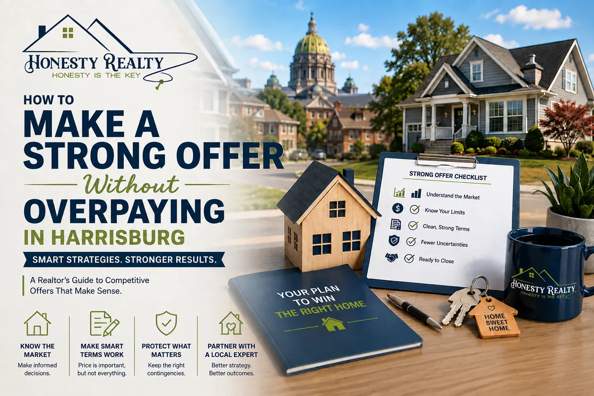 Home buyer discussing a competitive purchase offer with a Realtor in Harrisburg PA