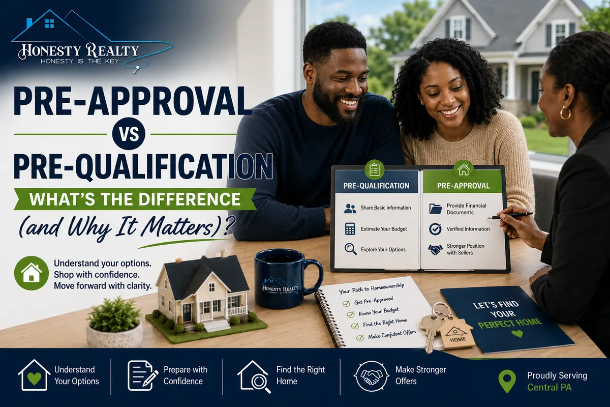 Home buyers meeting with a real estate agent to discuss pre approval and pre qualification before purchasing a home in Central PA.