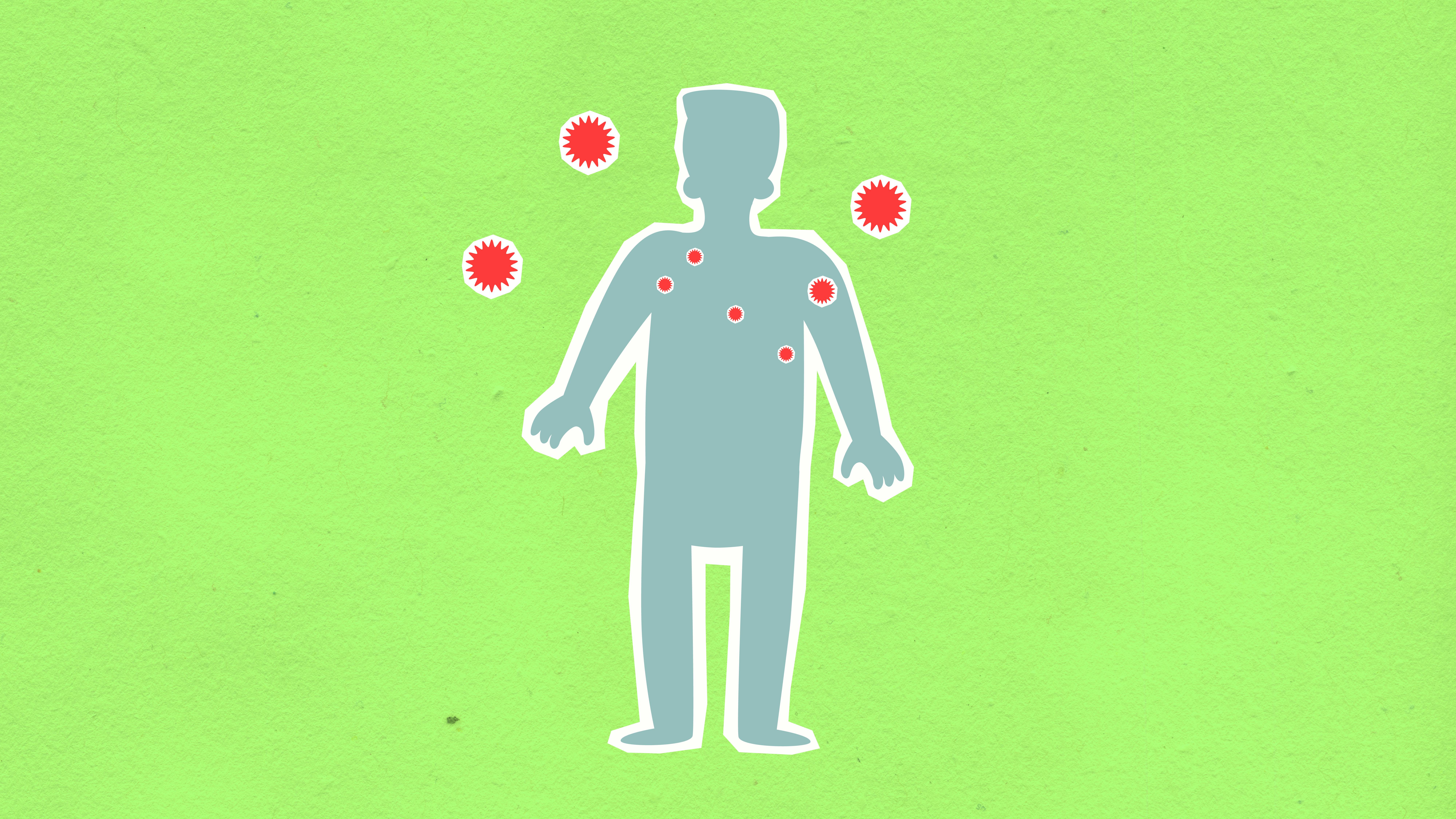 Paper cutout of man surrounded with viruses