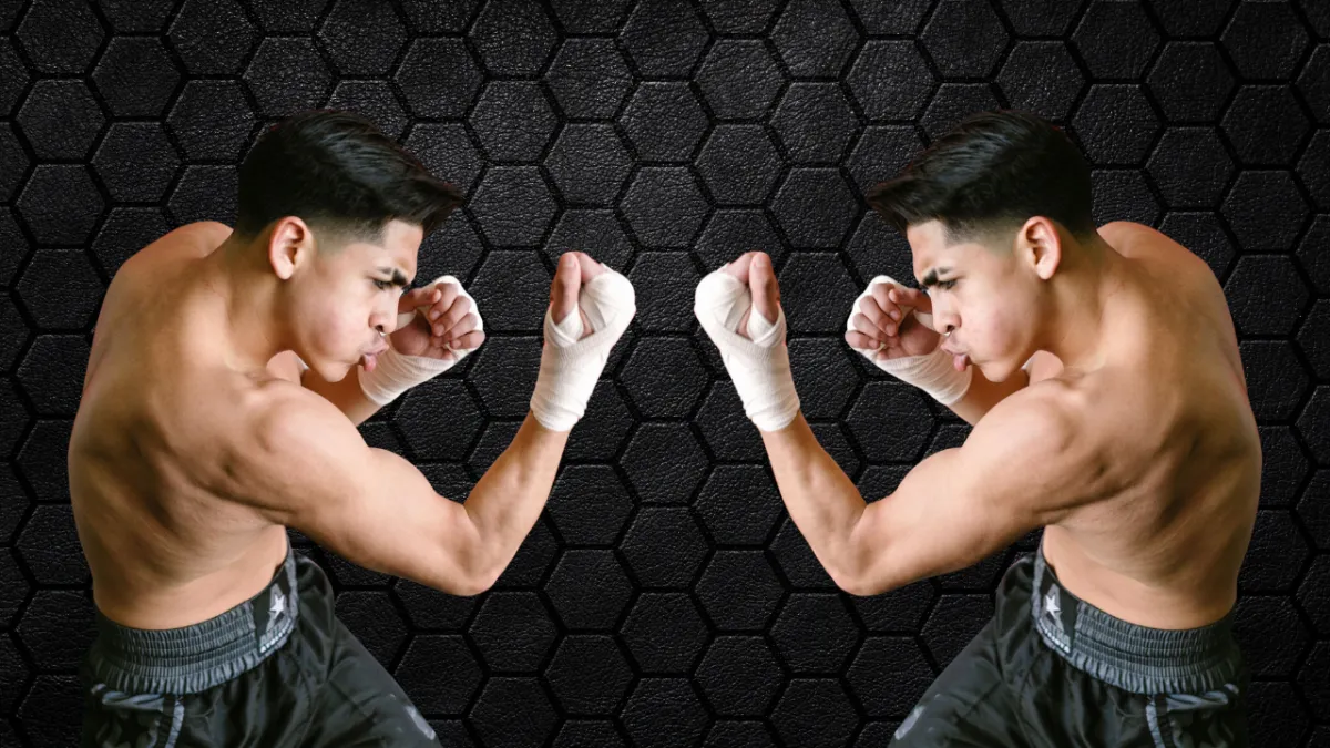 man fighting himself