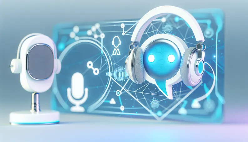 Sleek book cover featuring AI voice agents and customer service themes in soft blues and whites.