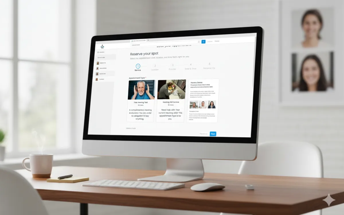 amplifyOMS online booking widget displayed on a deskkop computer