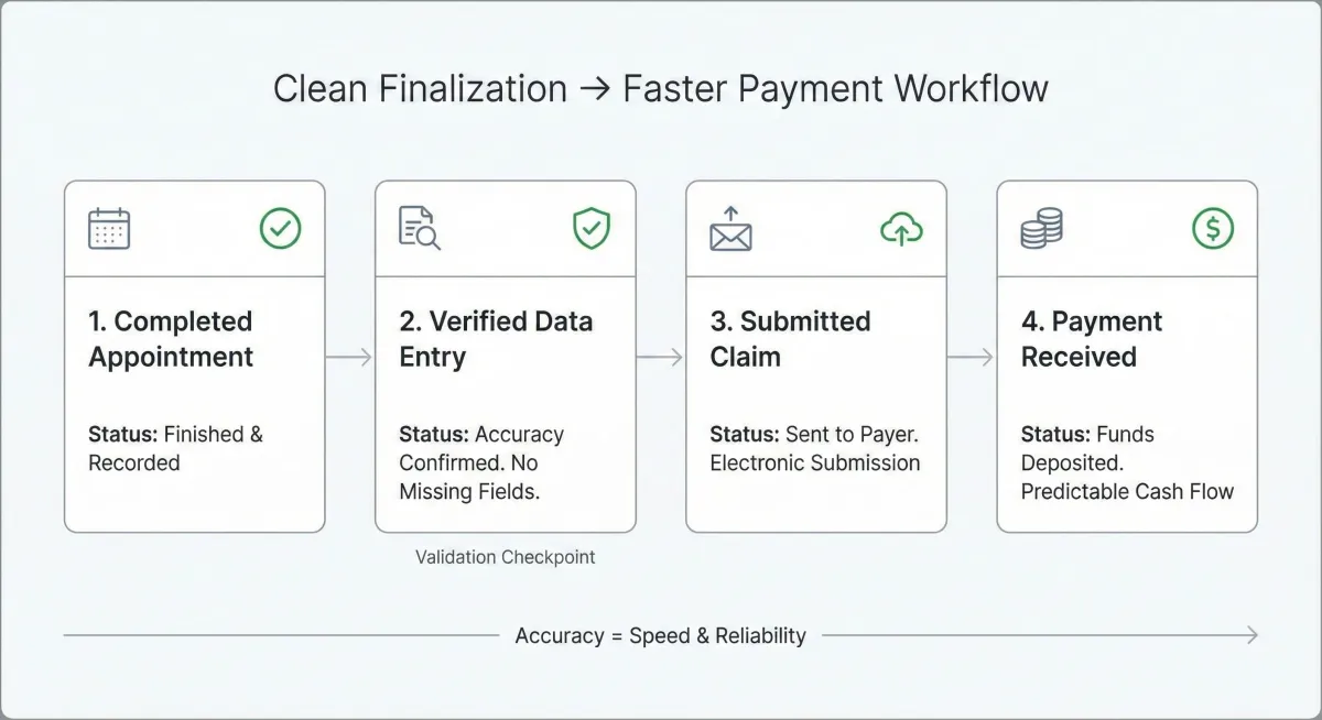 Vector illustration of a financial dashboard with charts, invoices, and a payment confirmation pop-up. A professional audiologist reviews billing data on a laptop, with a clean, organized workspace. 3:2 aspect ratio.