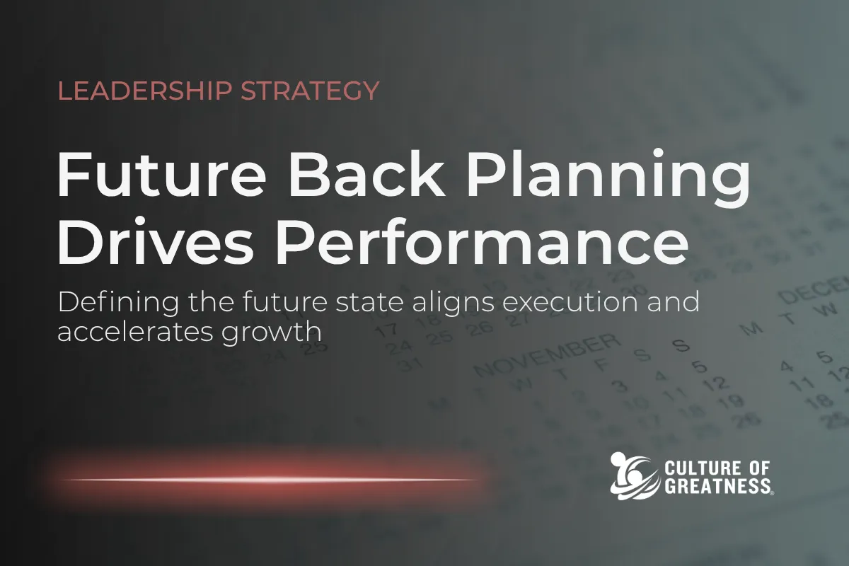 Many organizations struggle with slow progress not because of effort, but because planning is anchored in current constraints. When leaders plan from today's limitations, they reinforce existing gaps instead of creating meaningful change. Future-back planning reverses this approach by defining a clear future state and aligning decisions to reach it. This creates clarity across leadership, strengthens alignment, and improves execution. When leaders operate from a defined destination rather than present conditions, teams move with greater focus, accountability, and consistency, accelerating performance across the organization.