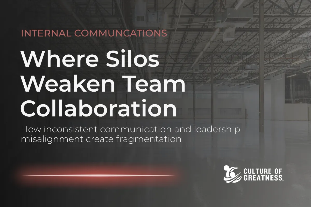 Silos don't form by accident. They develop when communication lacks structure, leadership alignment is inconsistent, and teams begin operating independently instead of collectively. Over time, this fragmentation weakens collaboration, slows decision-making, and creates misalignment across the organization. The root cause isn't departmental behavior — it's the absence of a clear and consistent communication strategy that connects teams to shared priorities and expectations.