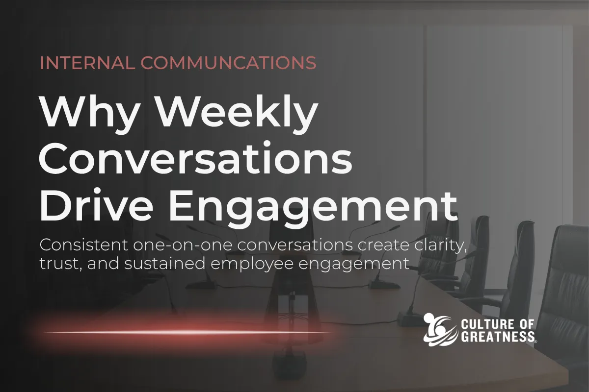 Many organizations struggle with low engagement not because of compensation or workload, but because consistent communication is missing at the leadership level. When managers fail to connect regularly with their teams, clarity fades, trust weakens, and performance becomes inconsistent. Weekly one-on-one conversations create a structured rhythm that reinforces expectations, strengthens relationships, and surfaces issues early. This consistency builds engagement over time — not through isolated initiatives, but through repeated, intentional interaction that aligns employees with direction, support, and accountability across the organization.