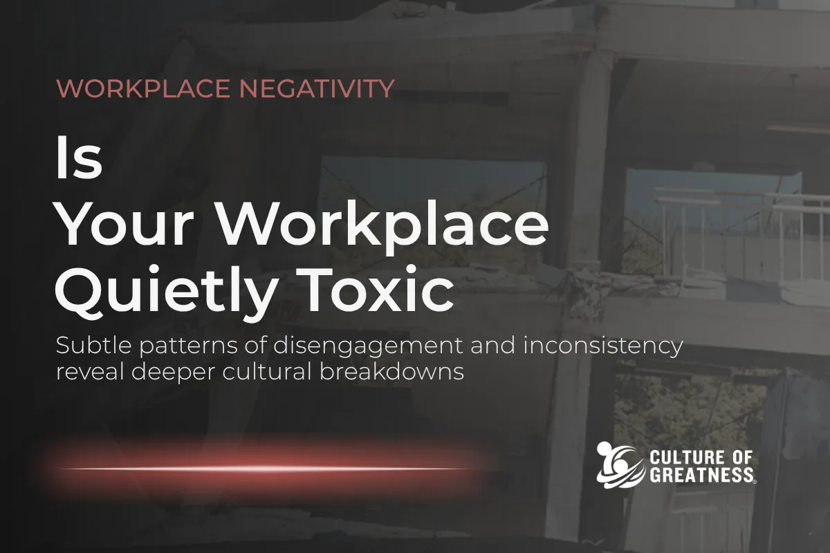 Toxic workplace culture rarely appears as open conflict. It develops through subtle, repeated patterns that signal misalignment, weak accountability, and inconsistent leadership. This article examines the early indicators of a toxic environment, why they're often overlooked, and how these patterns impact engagement, performance, and retention. It outlines the leadership responsibility required to identify and address toxicity before it becomes embedded in how the organization operates.
