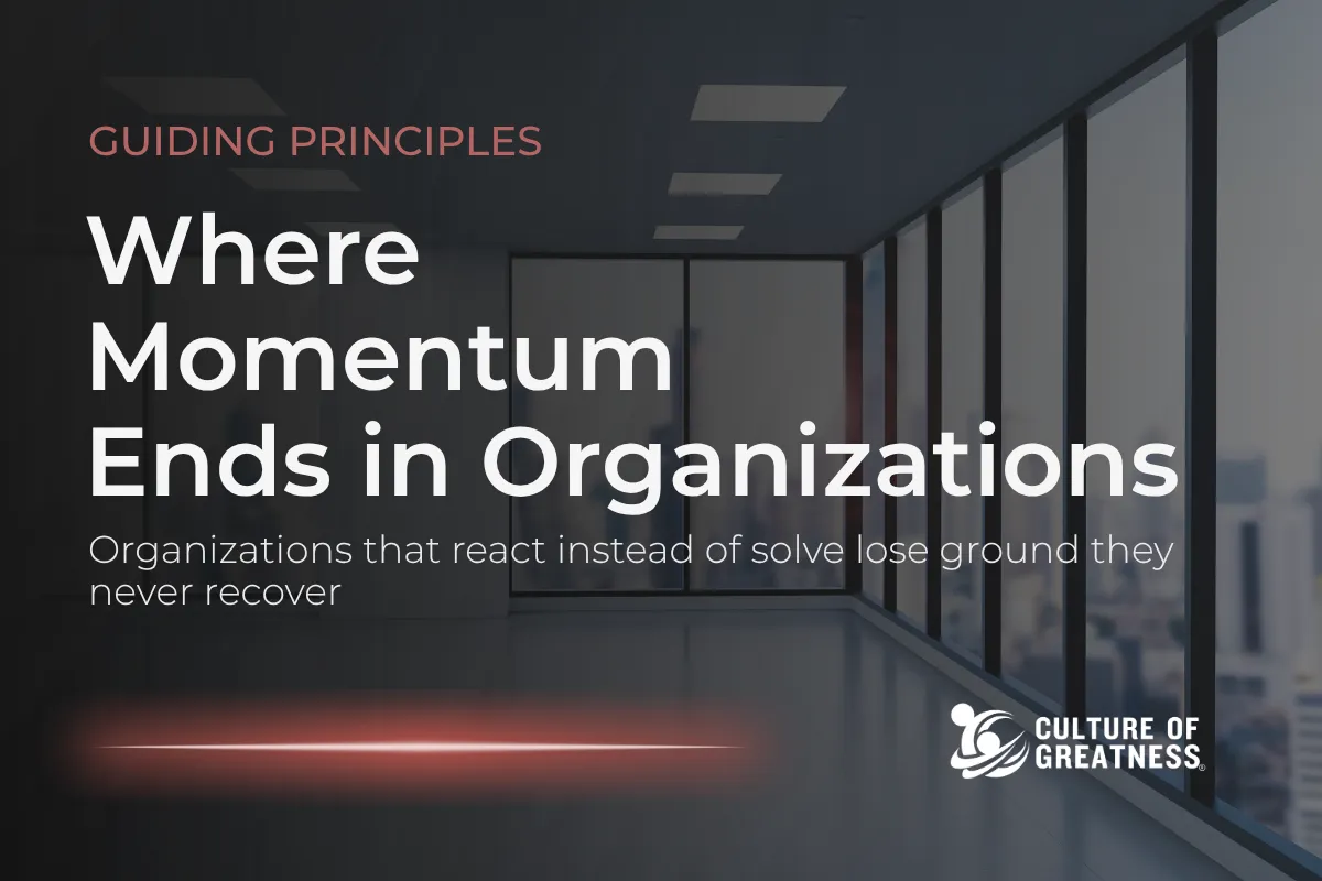 Reactive organizations don't collapse suddenly — they slow down incrementally, problem by problem, until the ground they've lost becomes structural. Most leaders recognize this pattern in hindsight. The better question is why it keeps happening inside organizations that know better. This post examines how guiding principles either build or erode a problem-solving culture, why momentum is a leadership responsibility before it's an operational one, and what separates organizations that solve early from those that react late and pay the compounding cost.