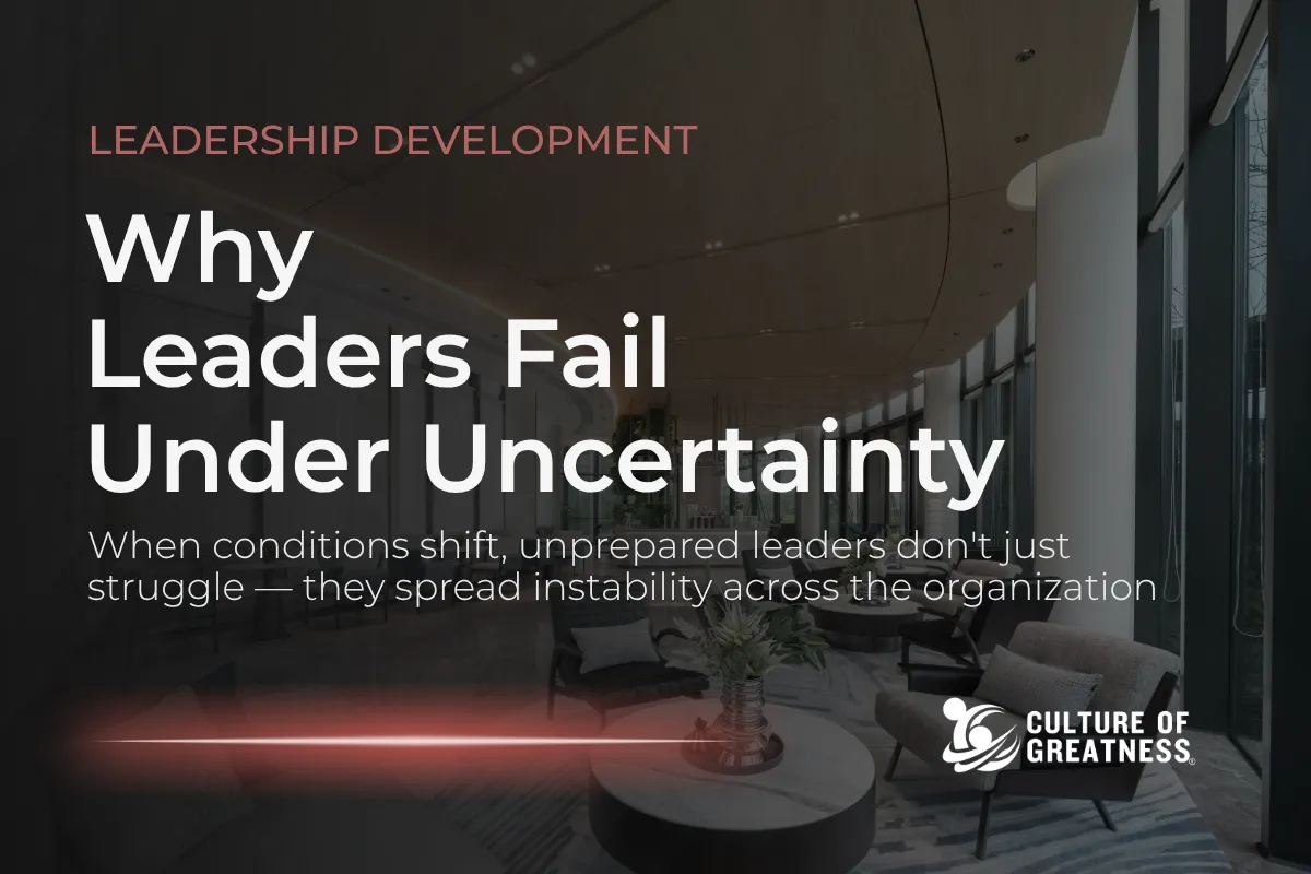 Uncertainty doesn't create weak leaders — it reveals them. When conditions shift and clarity disappears, the leaders who weren't developed for those moments don't just struggle personally. They create confusion, erode trust, and destabilize the teams depending on them for direction. Adaptive leadership isn't a personality trait some leaders happen to have. It's a capability that has to be built deliberately, before the pressure arrives. This post examines why so many leaders default to ineffective responses under uncertainty — and what organizations have to build to change that pattern before it costs them performance.