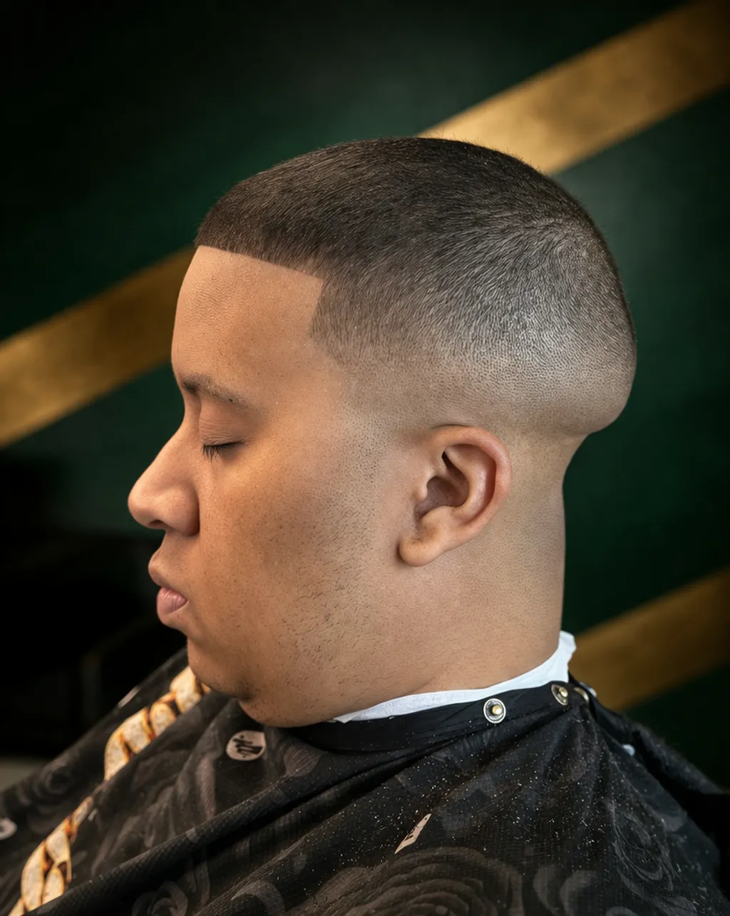 Master barber sculpting a classic fade haircut with precision clippers