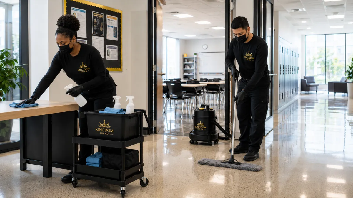 Professional cleaning staff maintaining educational facility in Metro Atlanta