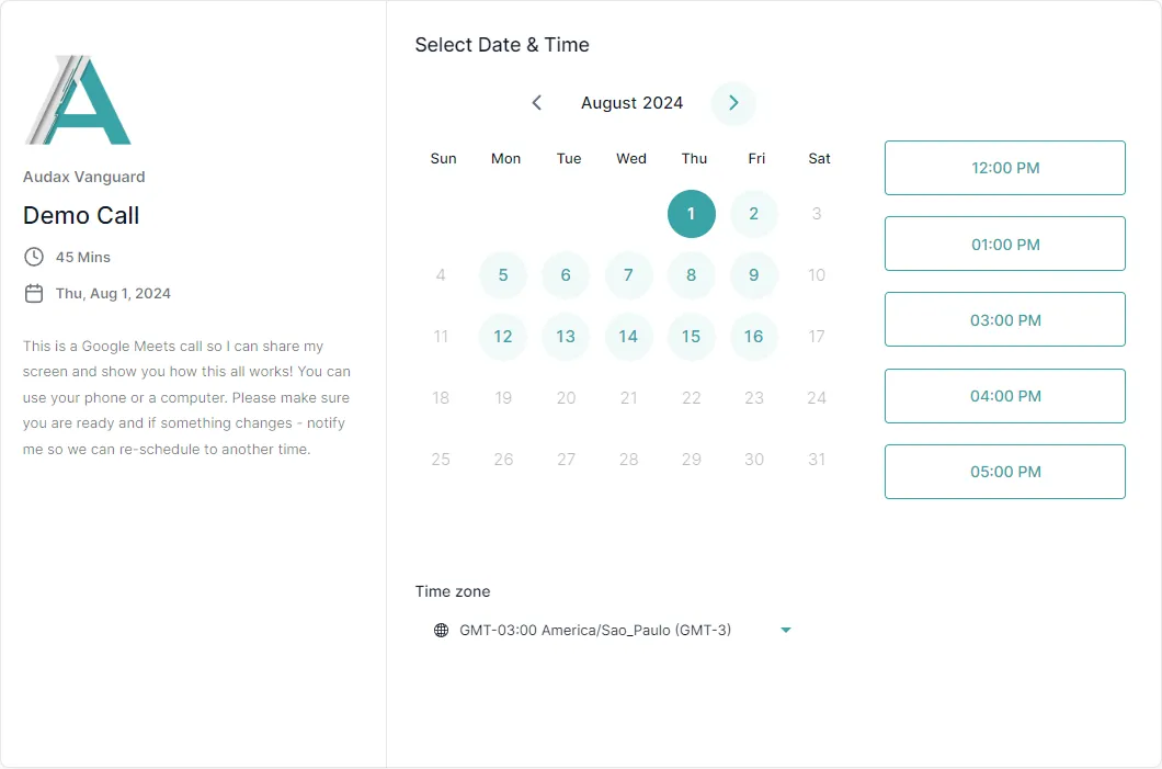 Audax Vanguard Booking