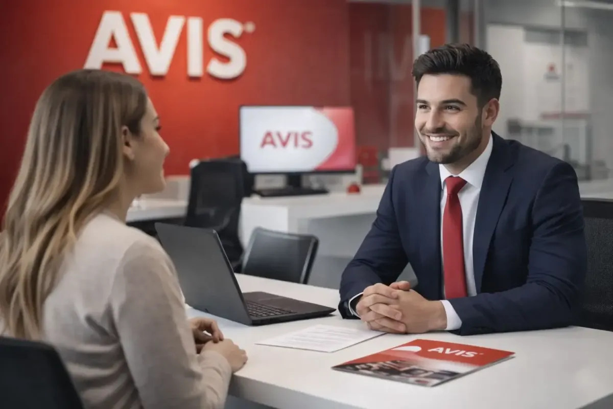 Asesor de AVIS Ecuador brindando atención personalizada en alquiler de vehículos corporativos