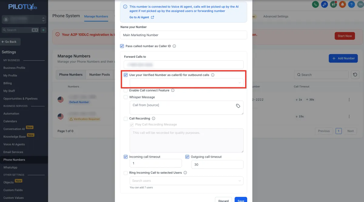 Übersicht der Konfigurationsoptionen für Telefonnummern