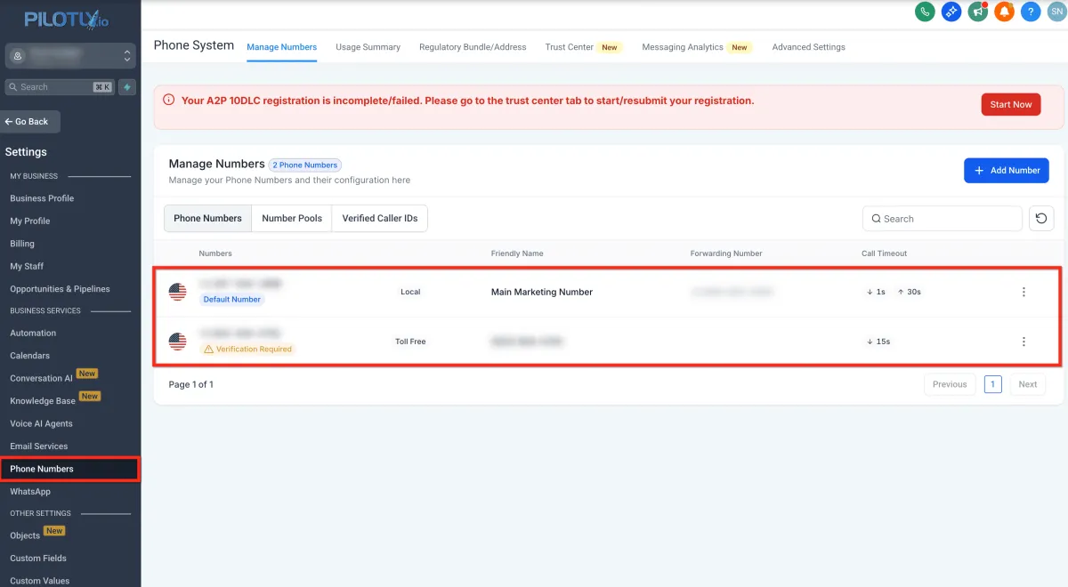 Übersicht der Konfigurationsoptionen für Telefonnummern