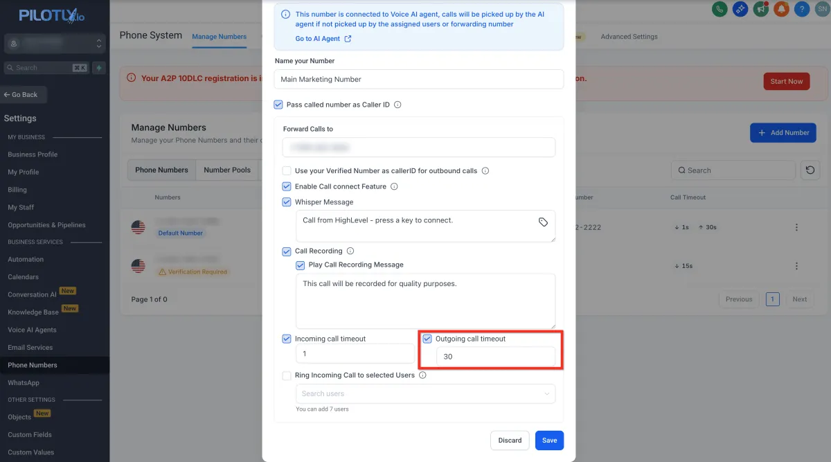 Übersicht der Konfigurationsoptionen für Telefonnummern