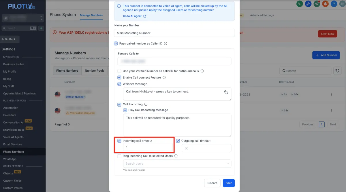 Übersicht der Konfigurationsoptionen für Telefonnummern
