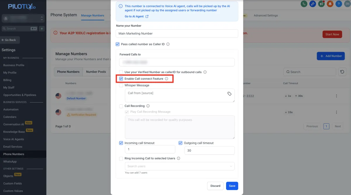 Übersicht der Konfigurationsoptionen für Telefonnummern