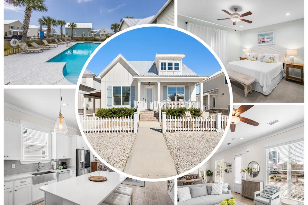 This coastal chic vacation home sleeps 12 & is ideal for 1-3 families! Ideal location - direct access to Gulf State Park, 5 min walk to beach, pool, sandy/private backyard, tons of amenities & more!