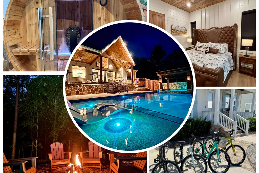 Two master suites make this cabin ideal for a couple's getaway or a family vacation! Luxury accommodations + warm woods = a cozy, cabin vibe guests will fall in love with!