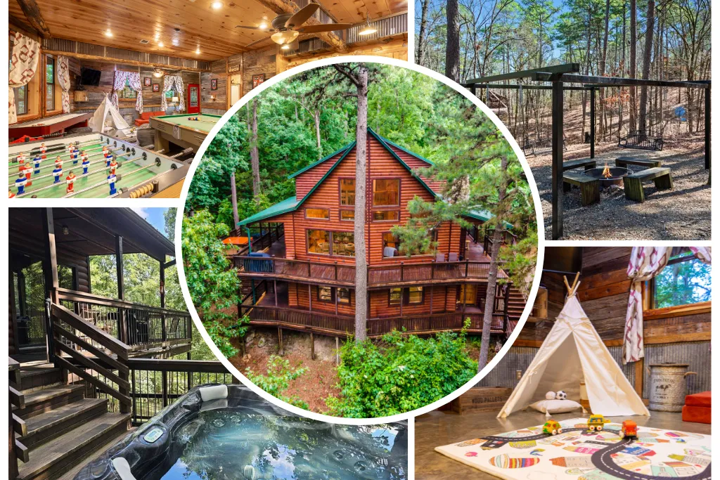 is a large 4 bedroom + loft cabin located in Broken Bow & Hochatown, Oklahoma!  "Encanto Life"