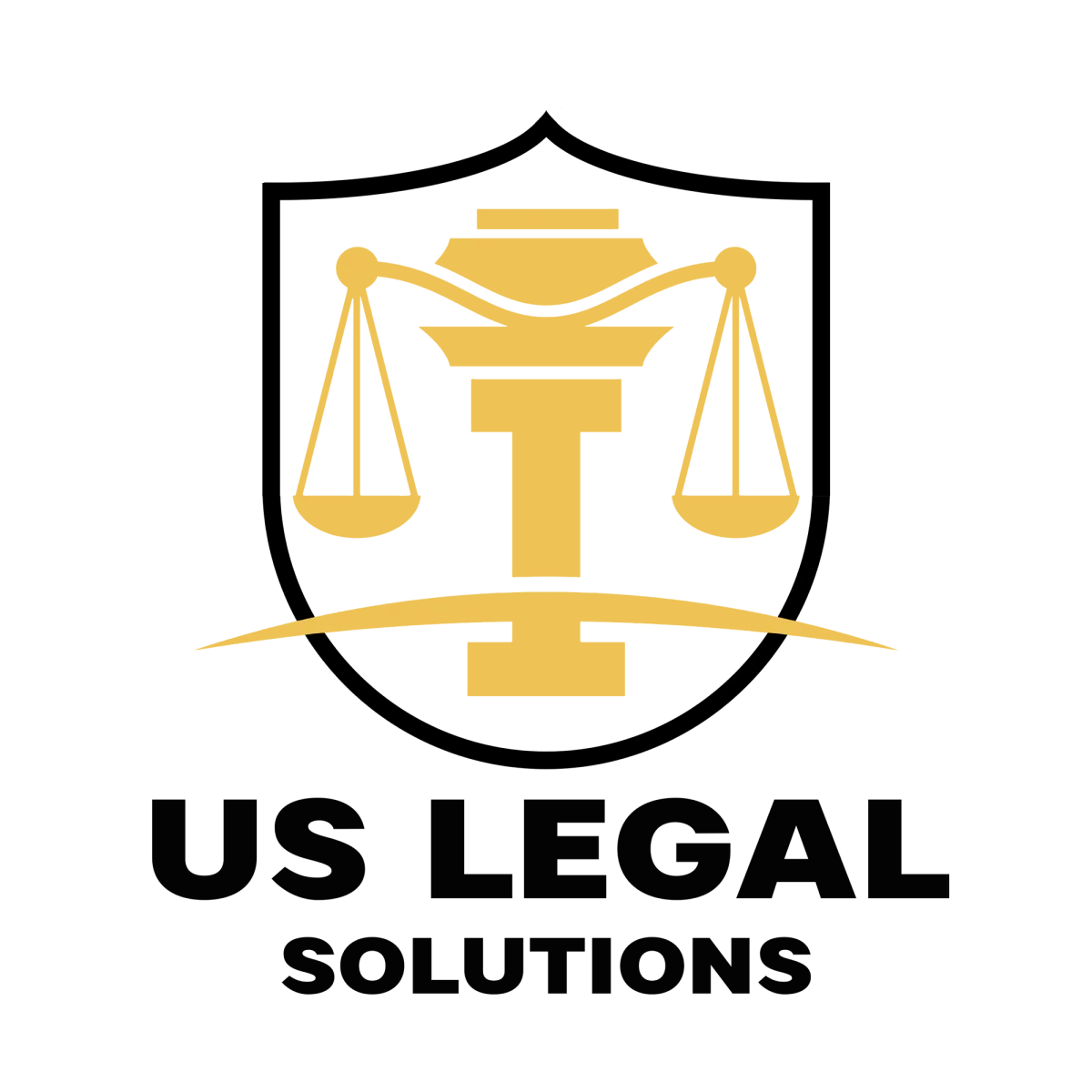 Logotipo de US Legal Solutions, firma de asesoría legal especializada en inmigración, con elementos gráficos en color dorado y negro.