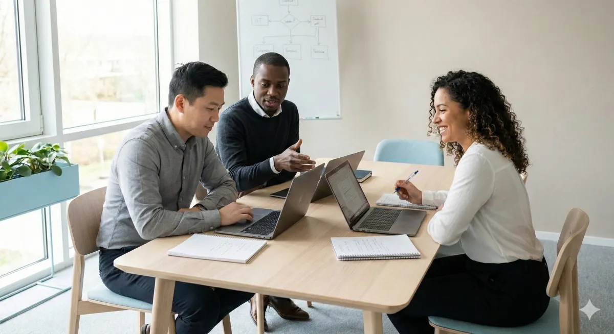 Team collaborating at a table