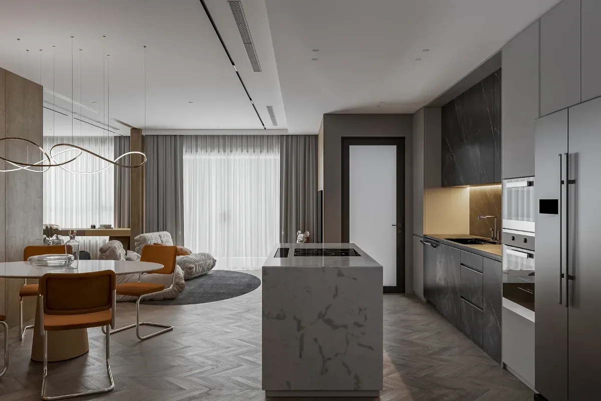 A modern open plan kitchen