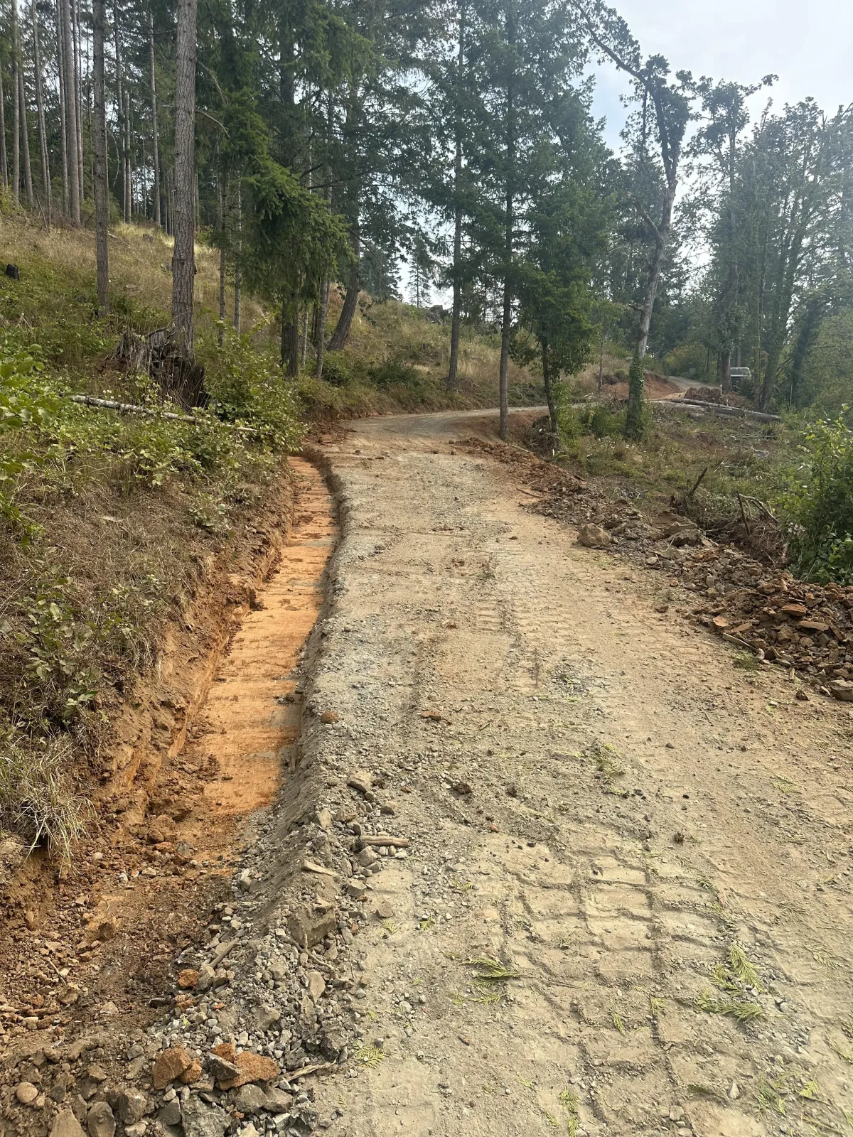 Completed landslide cleanup and slope stabilization in the South Eugene Hills, restoring safe roadway access