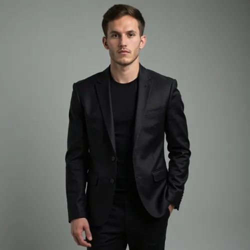 A man in a black suit loosening his tie