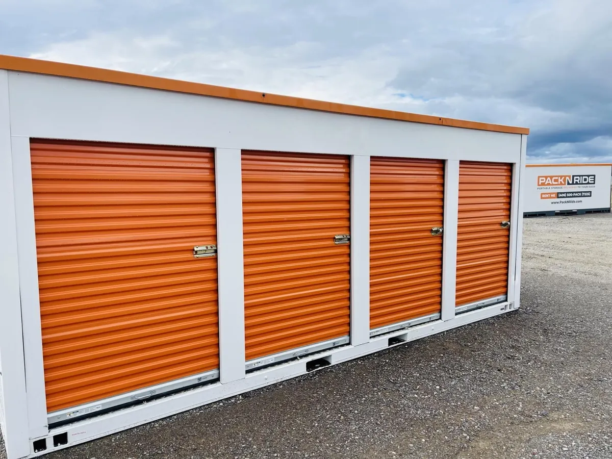 A row of self-storage units in a top-rated storage facility in Belgrade, MT