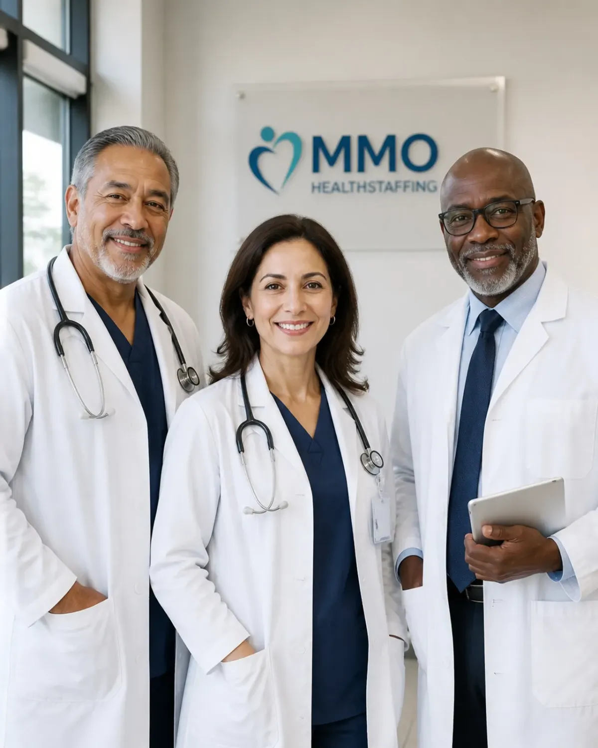 Healthcare professionals collaborating in a modern medical facility, representing the growing demand for healthcare staffing solutions in 2026.