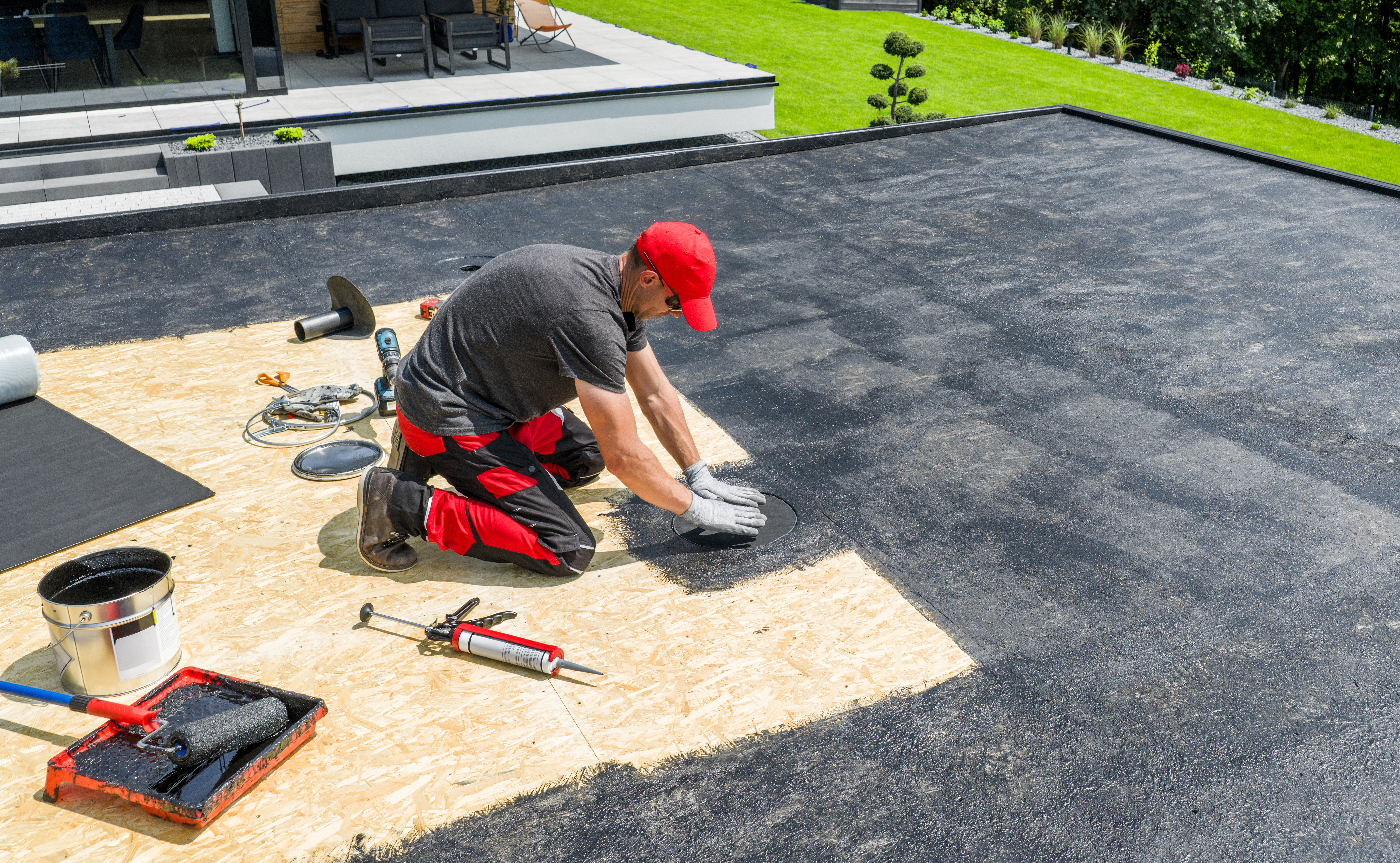 Flat roofing materials provided for commercial roofing done by Reese roofing.