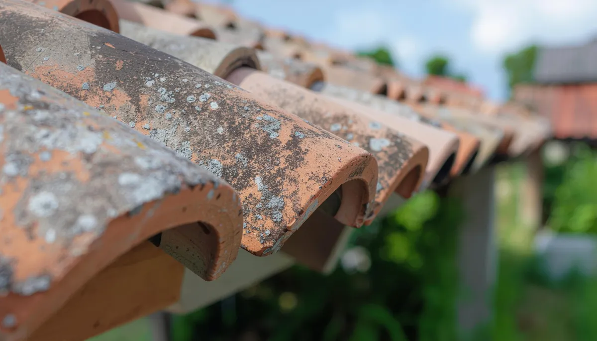 Example of weather damaged tile roofing found by Reese Roofing.