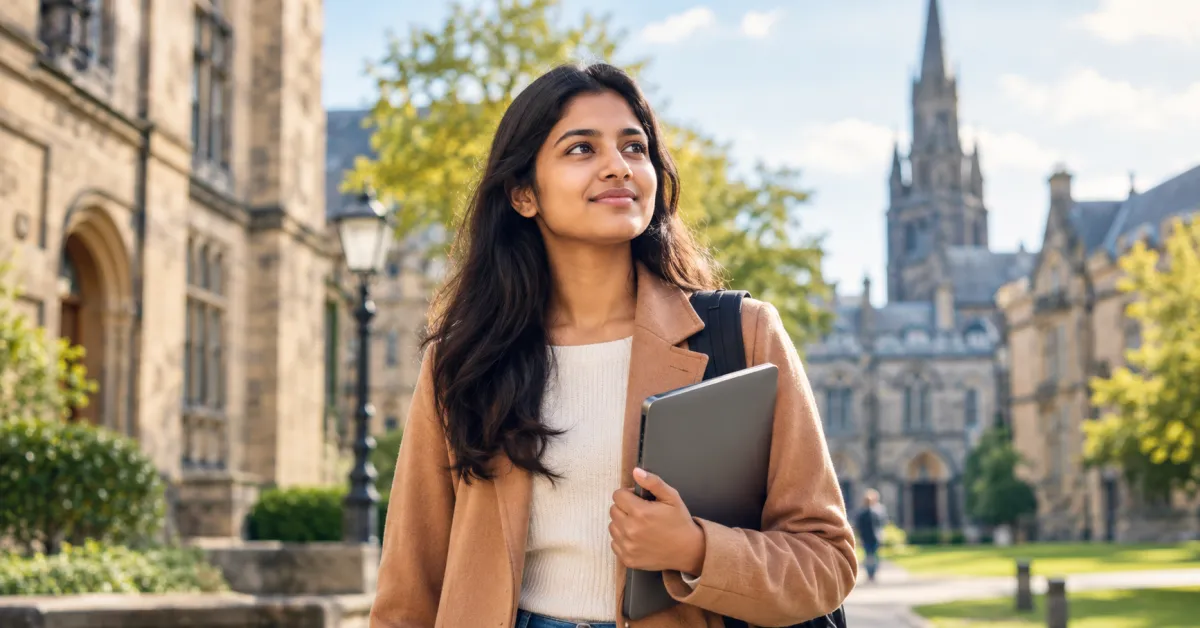 An international student researches university options while planning to study in Scotland