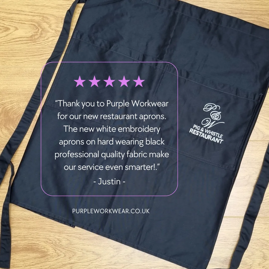 Two embroidered customised bodywarmers and a customer review.