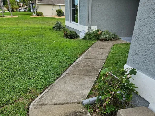 A stained and dirty sidewalk showing heavy grime before cleaning.