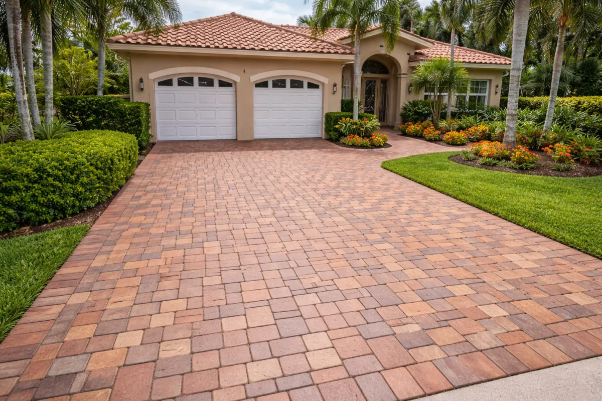 pressure cleaned brick driveway