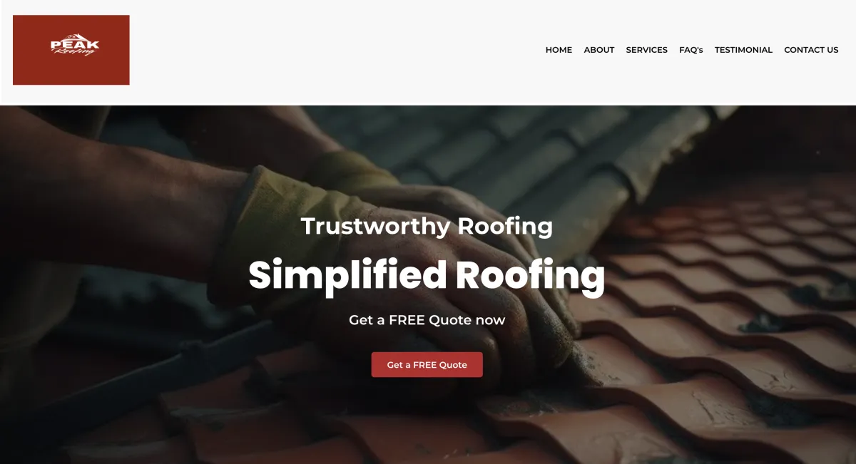 Screenshot of a professional roofing company website designed by Orvella Digital.