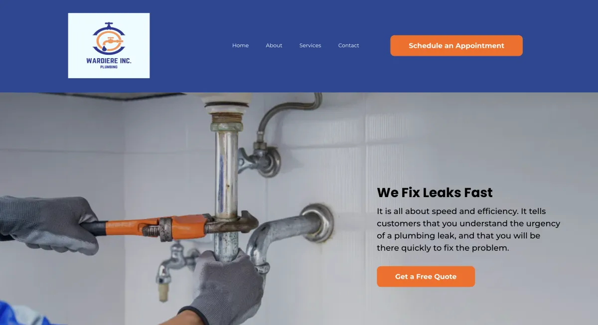 Screenshot of a plumbing company website created for a local service business.