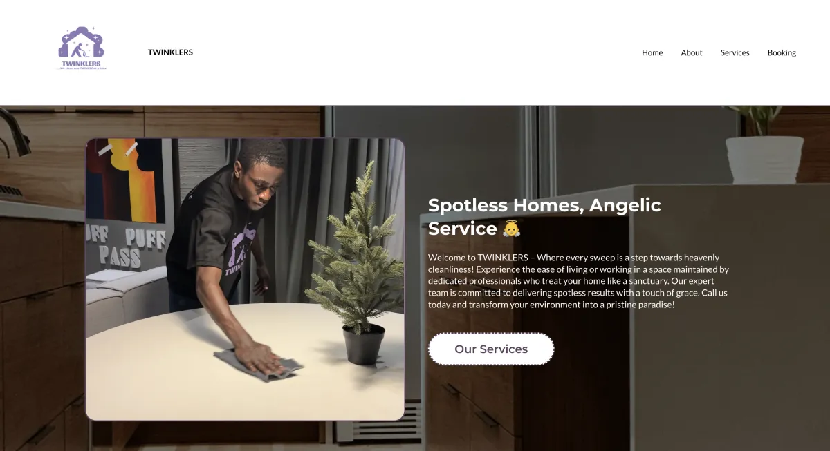 Screenshot of a modern cleaning company website designed by Orvella Digital for a small business.