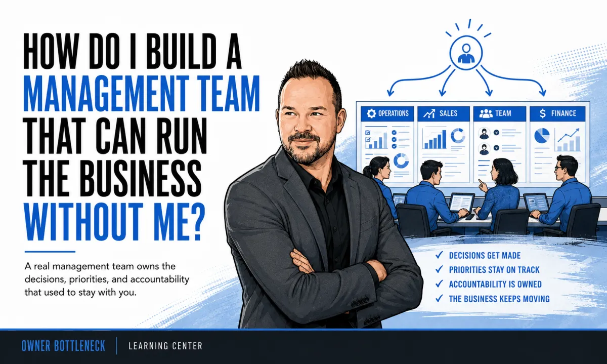 Darrell Willis standing beside a management team that owns operations, sales, team, and finance so the business can run without depending on the owner.