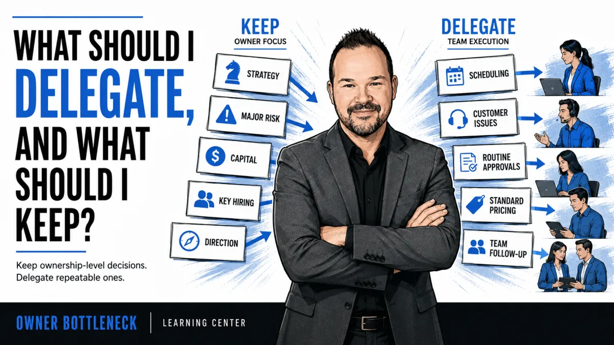 Darrell Willis showing which business decisions owners should keep and which repeatable decisions should be delegated to the team.