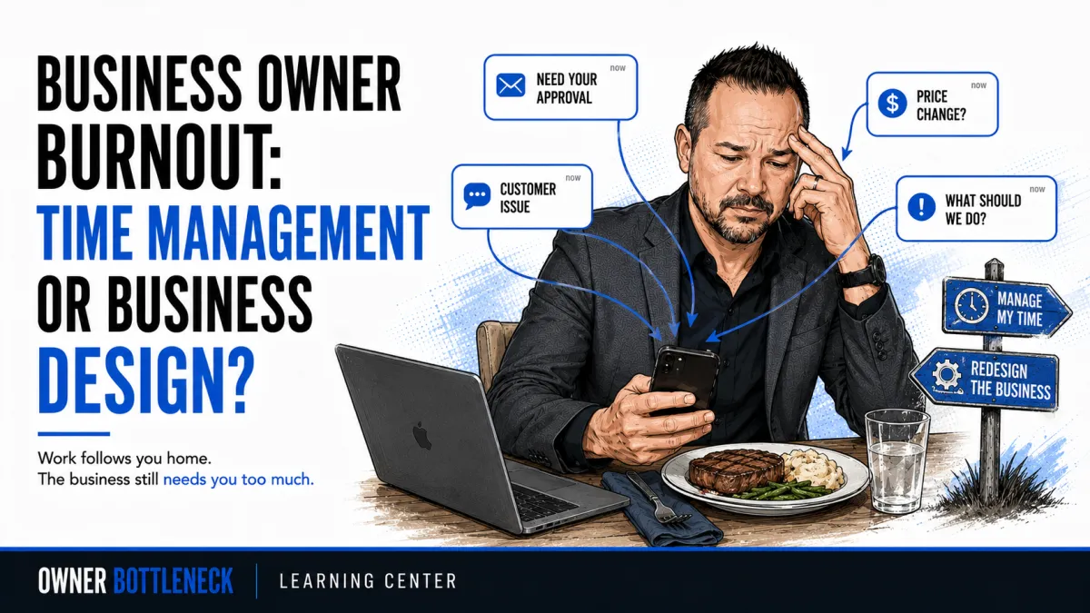 Business owner Darrell Willis checking work messages at dinner as the business follows him home.