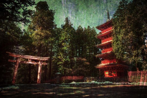 Japanese pagoda in the rain