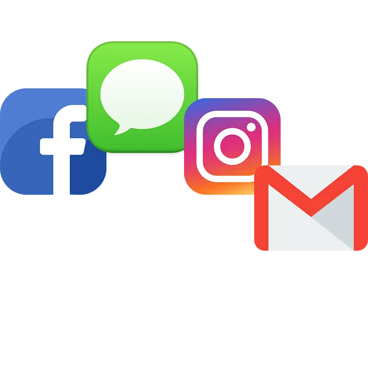 Facebook, messenger, Instagram and gmail icons