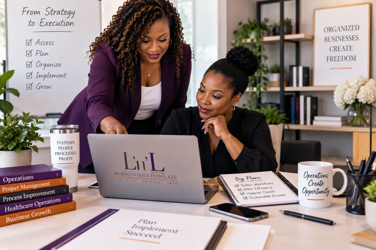 Business consultant collaborating with a client on operational planning and workflow improvement